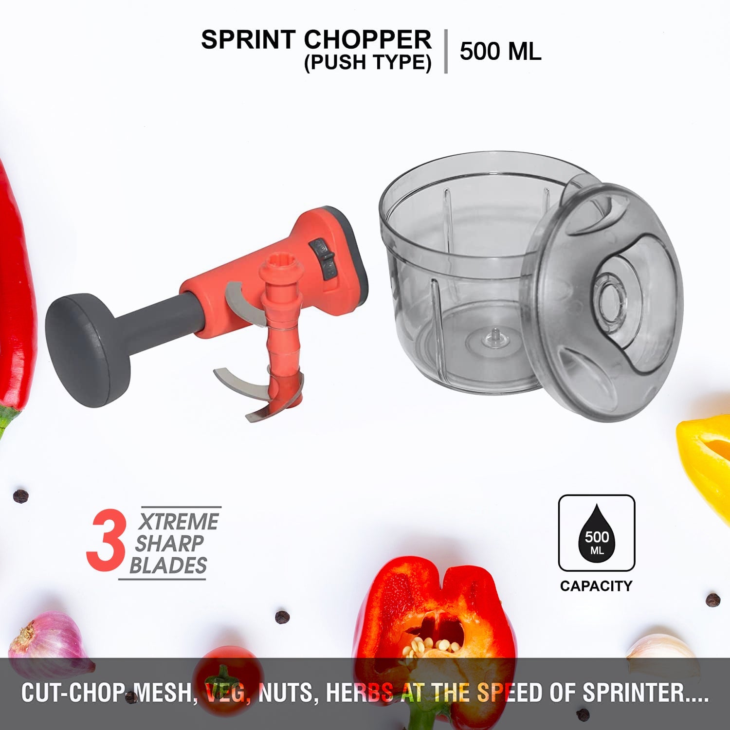 5901 Matte Finish Manual Hand Press Chopper for Kitchen, Mini Handy & Compact Chopper with 3 Blades for Effortlessly Chopping Vegetables & Fruits for Your Kitchen. DeoDap 5901 Matte Finish Manual Hand Press Chopper for Kitchen, Mini Handy & Compact Chopper with 3 Blades for Effortlessly Chopping Vegetables & Fruits for Your Kitchen. DeoDap